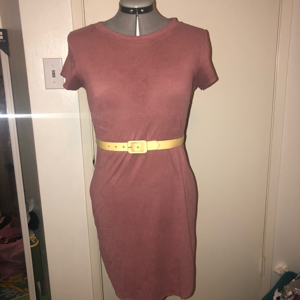 Casual Faux suede pink mini party dress!